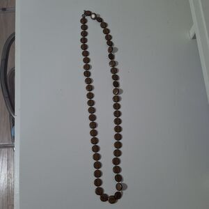 Single Strand Round Circular Wooden Brown Beaded Necklace Bohemian Boho